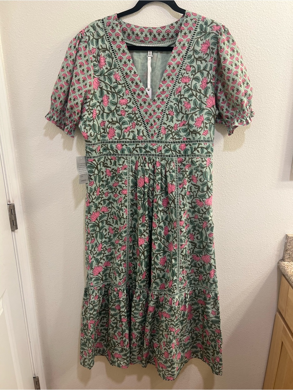 NWT Maisie XL Puff Sleeve Midi Dress with Crochet Trim Nordstrom